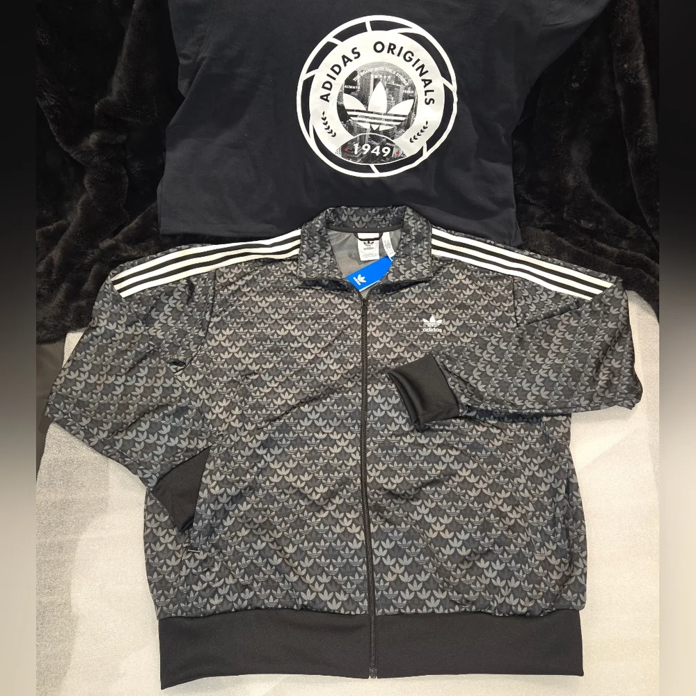 NWT-Mens Adidas Monogram Track Suit Black/Gray/White - Jacket XXL, Pants XL - Picture 6 of 12